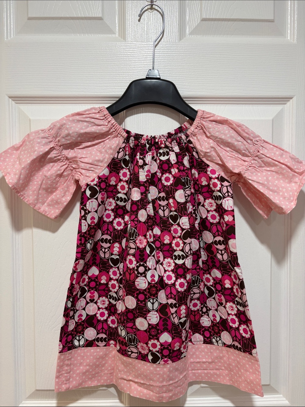 Girls Pink Floral & Polka Dot Peasant Dress